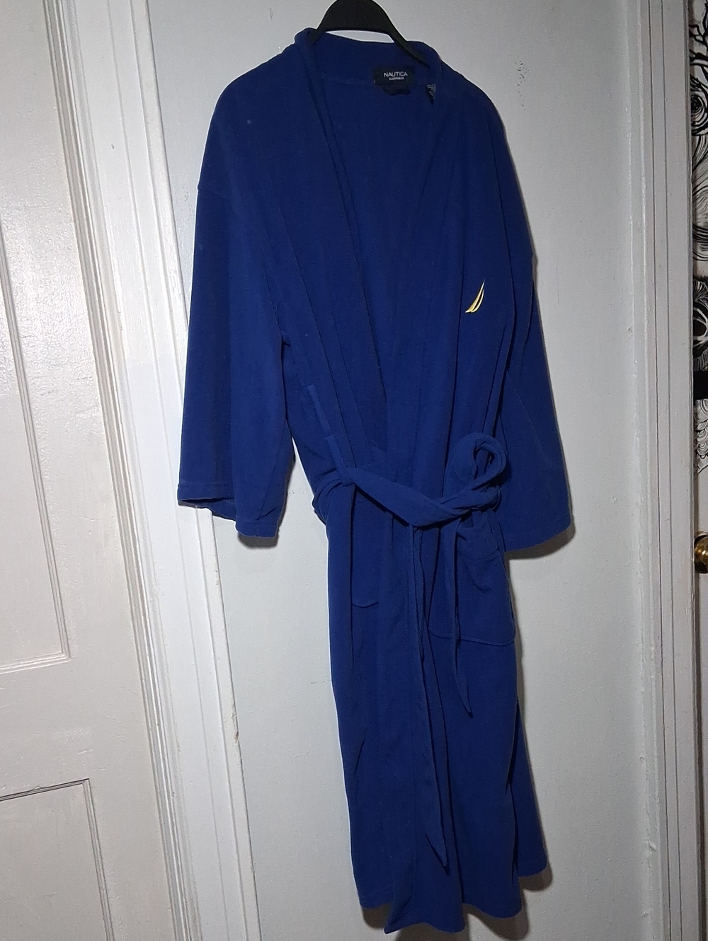 Nautica Blue Hooded Bath Robe with Yellow Sail Emblem